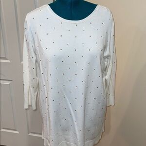 Ruby Rd. Cream lightweight sweater with Gold Accents Plus 1X